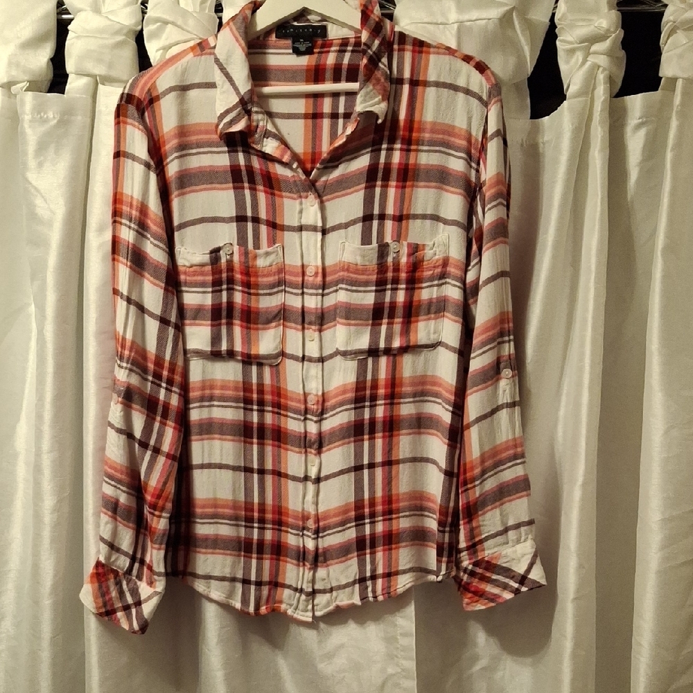 Sanctuary Red and White Plaid Shirt XL